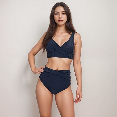 Women's Crossover Bikini Set with Wide Strap Top and High Waist Twist Front Bottoms