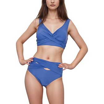Women's Crossover Bikini Set with Wide Strap Top and High Waist Twist Front Bottoms