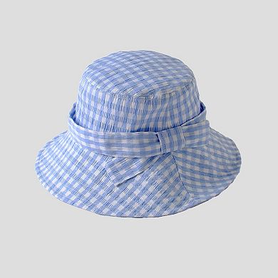 Women's Gingham Wide - Brim Sun Hat with Bow Chin Strap