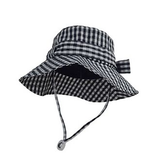 Women's Gingham Wide - Brim Sun Hat with Bow Chin Strap