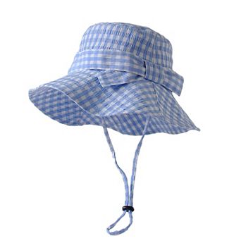 Women's Gingham Wide - Brim Sun Hat with Bow Chin Strap