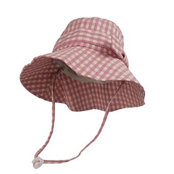 Women's Gingham Wide - Brim Sun Hat with Bow Chin Strap
