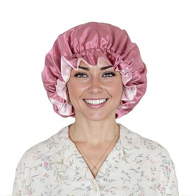 Women's Satin Sleep Bonnet Double Layer Ruffled Edge Reversible Silky Cap