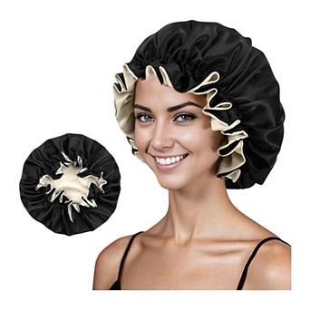 Women's Satin Sleep Bonnet Double Layer Ruffled Edge Reversible Silky Cap