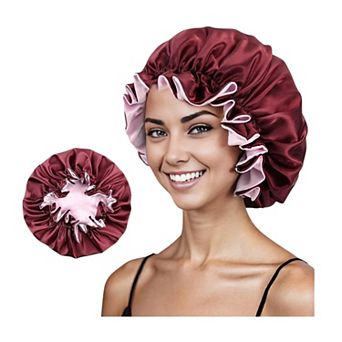 Women's Satin Sleep Bonnet Double Layer Ruffled Edge Reversible Silky Cap