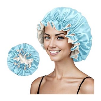 Women's Satin Sleep Bonnet Double Layer Ruffled Edge Reversible Silky Cap