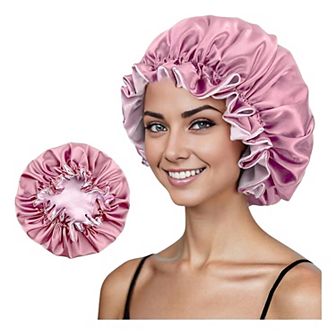 Women's Satin Sleep Bonnet Double Layer Ruffled Edge Reversible Silky Cap