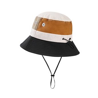 Women's Outdoor Patchwork Bucket Hat Adjustable Chin Strap Breathable Wide Brim