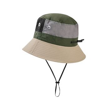 Women's Outdoor Patchwork Bucket Hat Adjustable Chin Strap Breathable Wide Brim