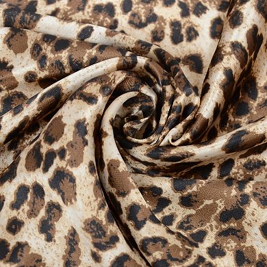 Women's Leopard Print Square Scarf with Contrast Border Satin Feel Lightweight Neck Accessory