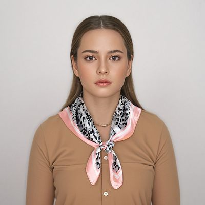 Women's Leopard Print Square Scarf with Contrast Border Satin Feel