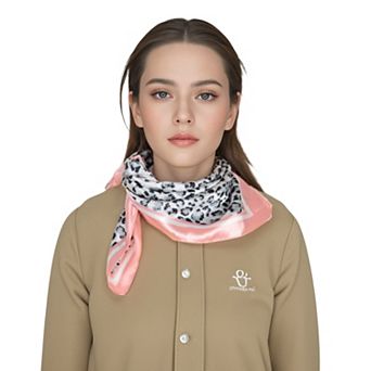Women's Leopard Print Square Scarf with Contrast Border Satin Feel Lightweight Neck Accessory