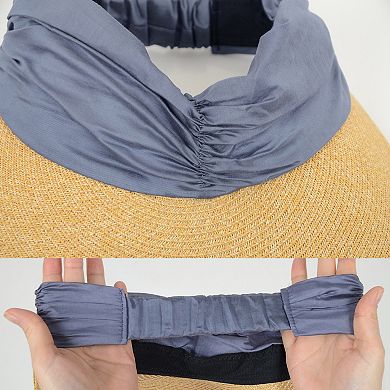 Women's Straw Sun Visor Wide Brim Adjustable Elastic Band Lightweight Summer Hat