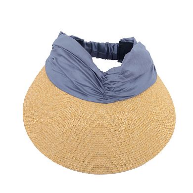 Women's Straw Sun Visor Wide Brim Adjustable Elastic Band Lightweight Summer Hat