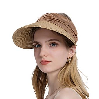 Women's Straw Sun Visor Wide Brim Adjustable Elastic Band Lightweight Summer Hat