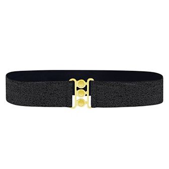 Women's Wide Elastic Waist Belt with Shiny Tone Clasp
