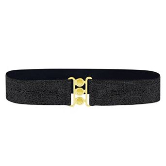 Women's Wide Elastic Waist Belt with Shiny Tone Clasp