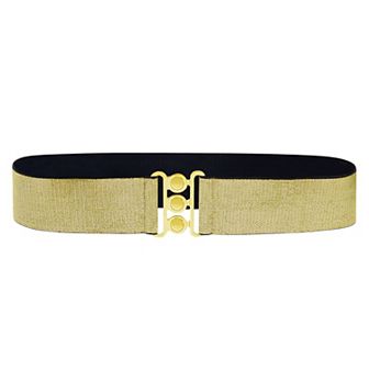 Women's Wide Elastic Waist Belt with Shiny Tone Clasp