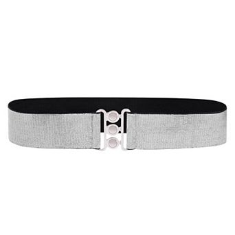 Women's Wide Elastic Waist Belt with Shiny Tone Clasp