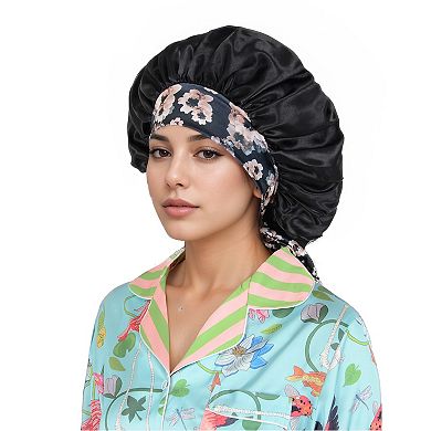 Women's Silk Bonnet for Sleeping Satin Lined Hair Bonnet with Floral Tie Band