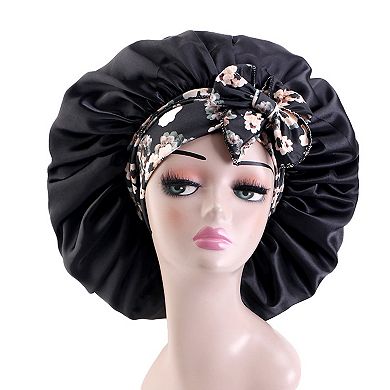 Women's Silk Bonnet for Sleeping Satin Lined Hair Bonnet with Floral Tie Band