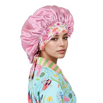 Women's Silk Bonnet for Sleeping Satin Lined Hair Bonnet with Floral Tie Band