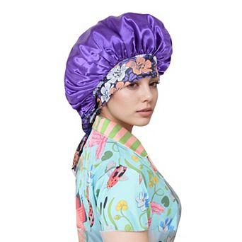 Women's Silk Bonnet for Sleeping Satin Lined Hair Bonnet with Floral Tie Band