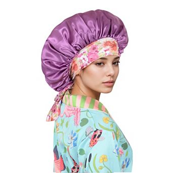 Women's Silk Bonnet for Sleeping Satin Lined Hair Bonnet with Floral Tie Band