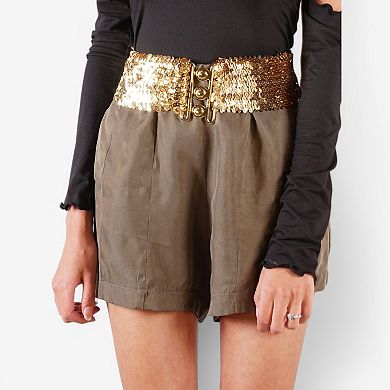 Women's Wide Elastic Sequin Belt with Clasp