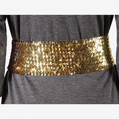 Women's Wide Elastic Sequin Belt with Clasp