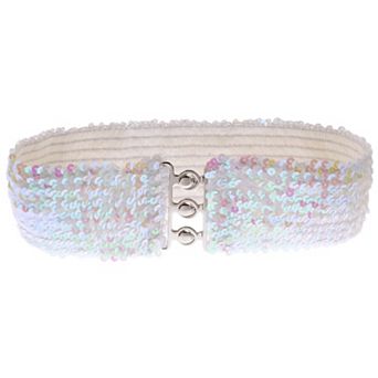 Women's Wide Elastic Sequin Belt with Clasp