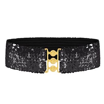 Women's Wide Elastic Sequin Belt with Clasp