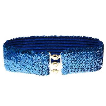 Women's Wide Elastic Sequin Belt with Clasp