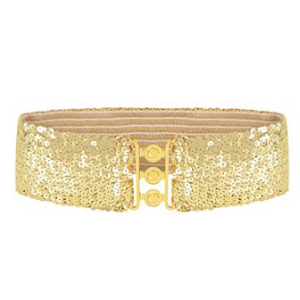 Women's Wide Elastic Sequin Belt with Clasp