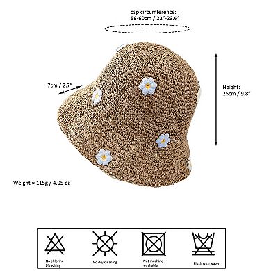 Women's Bucket Hats Flower Crochet Pattern Papyrus Fisherman Cap