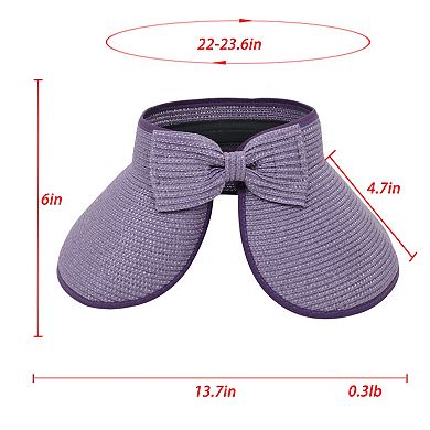 Women's Wide Brim Visor Hat with Bow Detail Adjustable Velcro Closure