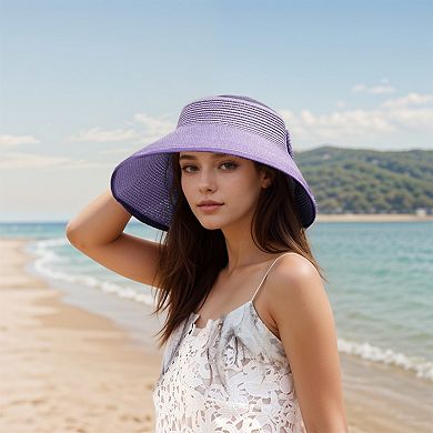 Women's Wide Brim Visor Hat with Bow Detail Adjustable Velcro Closure