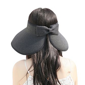 Women's Wide Brim Visor Hat with Bow Detail Adjustable Velcro Closure
