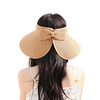 Women's Wide Brim Visor Hat with Bow Detail Adjustable Velcro Closure
