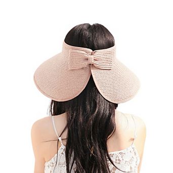 Women's Wide Brim Visor Hat with Bow Detail Adjustable Velcro Closure