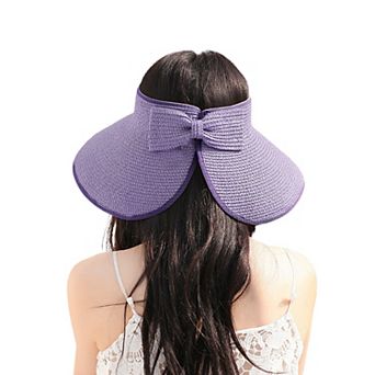 Women's Wide Brim Visor Hat with Bow Detail Adjustable Velcro Closure