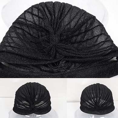 Women's Glitter Turban Twist Knot Head Wrap Stretchy Metallic Fabric Elegant Headscarf