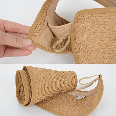 Women's Wide Brim Roll-Up Straw Sun Visor Lightweight Packable Open-Top Beach Hat for UV Protection