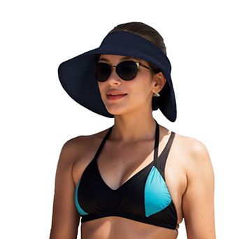 Women's Wide Brim Roll-Up Straw Sun Visor Lightweight Packable Open-Top Beach Hat for UV Protection