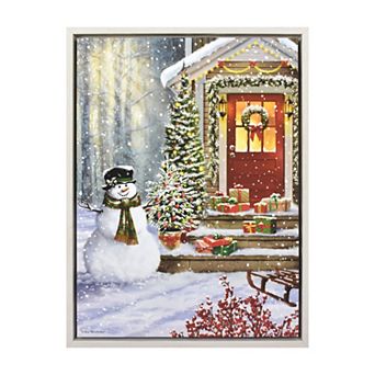 Snowman On Christmas Morning LED Canvas Wall Art