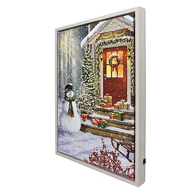 Snowman On Christmas Morning LED Canvas Wall Art