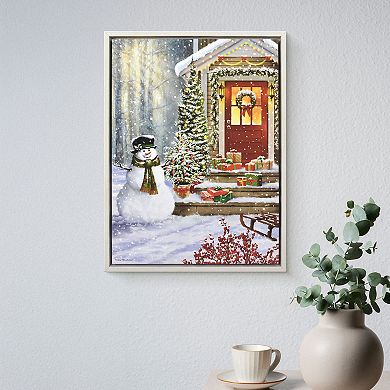 Snowman On Christmas Morning LED Canvas Wall Art