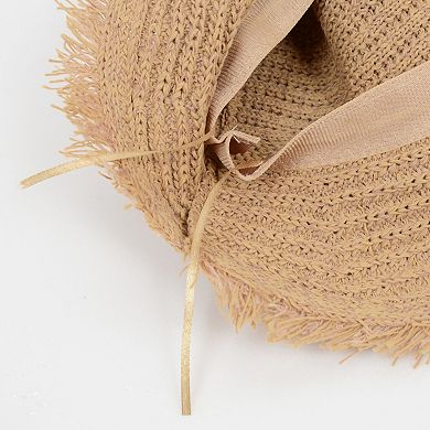 Women's Woven Bucket Hat with Soft Frayed Brim and Lightweight Straw Texture
