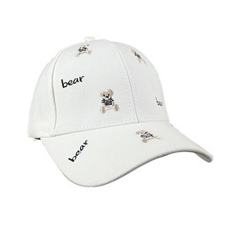 Women's Bear Embroidered Baseball Cap Low Bun Large Head Circumference Soft Cotton Trucker Hat