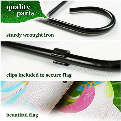 G128 Garden Flag Stand & Garden Flag 12x18 IN Happy Easter White Bunny Double Sided